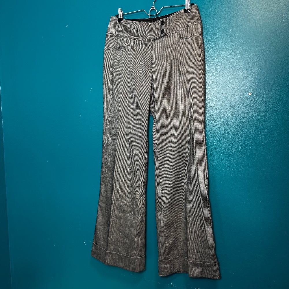 White House Black Market NWT Gray Linen Blend Trouser Dress Pants Wide Leg Sz 6